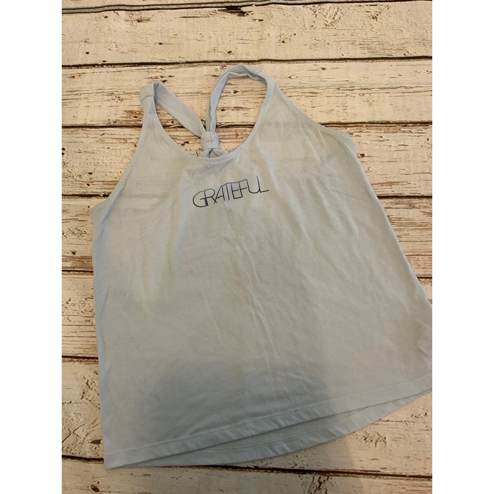 GapFit Grateful Graphic Tank Top Light Blue Twisted Racerback Small Activewear